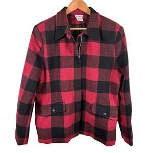 White‎ Stag Jacket Women's Size16 Red/Black Buffalo Plaid Full Zip Wool Blend